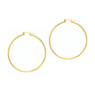 14 Karat Yellow Gold Polish Finished 55mm Hoop Earrings With Hinge With Notched Closure