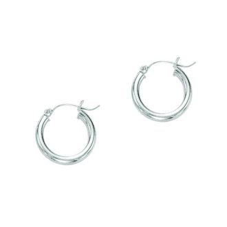 14 Karat White Gold Polish Finished 15mm Hoop Earrings With Hinge With Notched Closure