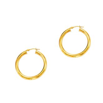 14 Karat Yellow Gold Polish Finished 20mm Hoop Earrings With Hinge With Notched Closure