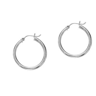 14 Karat White Gold Polish Finished 20mm Hoop Earrings With Hinge With Notched Closure