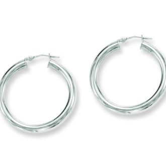 14 Karat White Gold Polish Finished 30mm Hoop Earrings With Hinge With Notched Closure