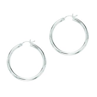 14 Karat White Gold Polish Finished 50mm Hoop Earrings With Hinge With Notched Closure