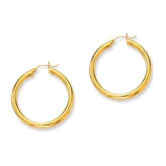 14 Karat Yellow Gold Polish Finished 40mm Hoop Earrings With Hinge With Notched Closure