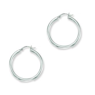 14 Karat White Gold Polish Finished 40mm Hoop Earrings With Hinge With Notched Closure