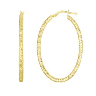 14 Karat Yellow Gold Polish Finished 36mm Textured Hoop Earrings With Hinge With Notched Closure