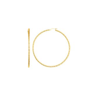 14 Karat Yellow Gold Polish Finished 60mm Twisted Textured Hoop Earrings With Hinge With Notched Closure
