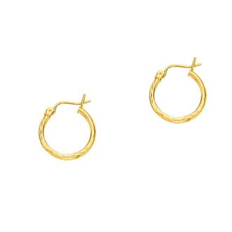 14 Karat Yellow Gold Polish Finished 15mm Etched Hoop Earrings With Hinge With Notched Closure