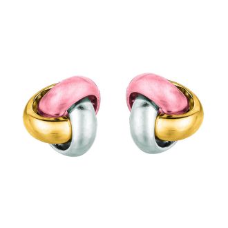 14 Karat Tri-Tone Yellow, White and Rose Gold Polish Finished 9mm Love Knot Stud Earrings With Friction Backs 
