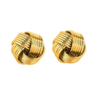 14 Karat Yellow Gold Polish Finished 10mm Textured Love Knot Stud Earrings With Friction Backs