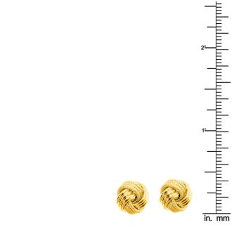 14 Karat Yellow Gold Polish Finished 10mm Multi-Textured Love Knot Stud Earrings With Friction Backs