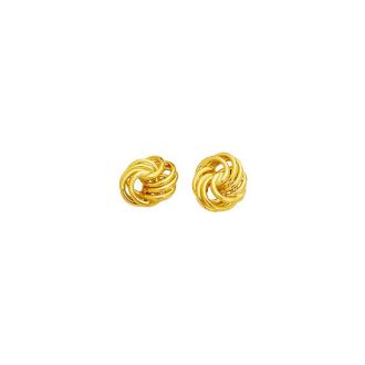 14 Karat Yellow Gold Polish Finished 9mm Textured Love Knot Stud Earrings With Friction Backs 
