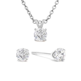 1/4 Carat Diamond Stud Earrings In White Gold With Free Matching Pendant