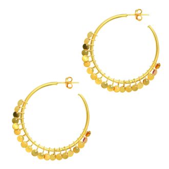 14 Karat Yellow Gold Polish Finished 30mm Disc Hoop Earrings With post with friction backs