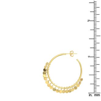 14 Karat Yellow Gold Polish Finished 30mm Disc Hoop Earrings With post with friction backs