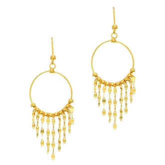 14 Karat Yellow Gold Polish Finished Circle Chandelier Earrings With Fishhook Backs, 1 1/2 Inches 