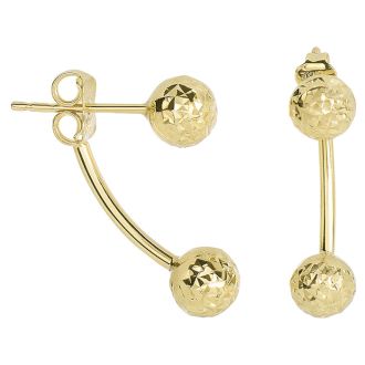 14 Karat Yellow Gold Diamond Cut 19.4x6mm Double Ball Drop Earrings With Friction Backs