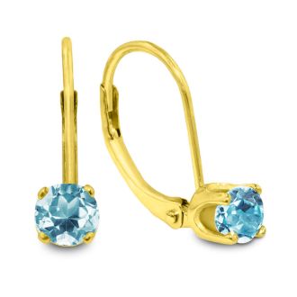 Aquamarine Earrings: Aquamarine Jewelry: 1/2ct Solitaire Aquamarine Leverback Earrings, 14k Yellow Gold