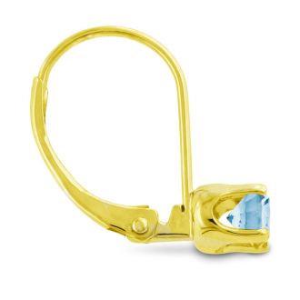 Aquamarine Earrings: Aquamarine Jewelry: 1/2ct Solitaire Aquamarine Leverback Earrings, 14k Yellow Gold