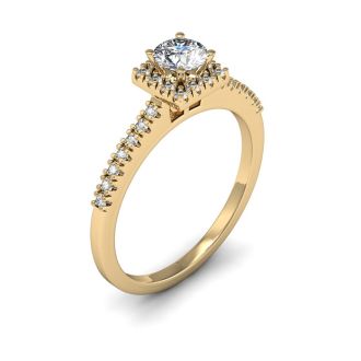 Cheap Engagement Rings, 1/2 Carat Square Halo With Round Brilliant Solitaire Diamond Engagement Ring in 14 Karat Yellow Gold