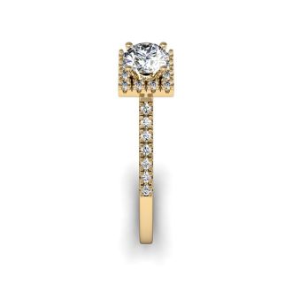 Cheap Engagement Rings, 1/2 Carat Square Halo With Round Brilliant Solitaire Diamond Engagement Ring in 14 Karat Yellow Gold
