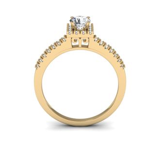 Cheap Engagement Rings, 1/2 Carat Square Halo With Round Brilliant Solitaire Diamond Engagement Ring in 14 Karat Yellow Gold