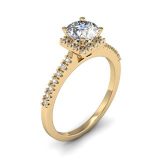 1 Carat Square Halo With Round Brilliant Solitaire Diamond Engagement Ring in 14 Karat Yellow Gold