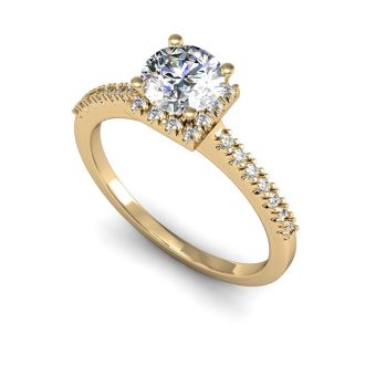 1 Carat Square Halo With Round Brilliant Solitaire Diamond Engagement Ring in 14 Karat Yellow Gold