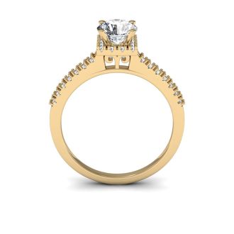 1 Carat Square Halo With Round Brilliant Solitaire Diamond Engagement Ring in 14 Karat Yellow Gold