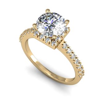2.00 Carat Square Halo With Round Brilliant Solitaire Diamond Engagement Ring in 14 Karat Yellow Gold