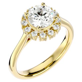 1 3/4 Carat Halo Diamond Engagement Ring In 14 Karat Yellow Gold