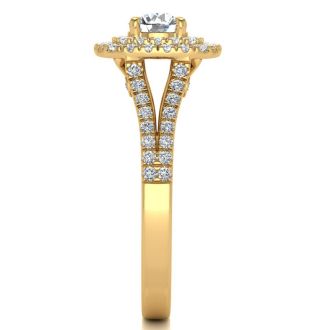 1 Carat Double Halo Diamond Engagement Ring in 14 Karat Yellow Gold