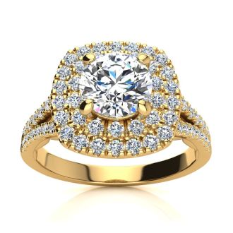 1 1/2 Carat Double Halo Diamond Engagement Ring in 14 Karat Yellow Gold