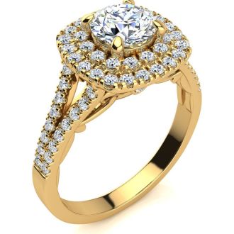 1 1/2 Carat Double Halo Diamond Engagement Ring in 14 Karat Yellow Gold