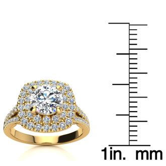 1 1/2 Carat Double Halo Diamond Engagement Ring in 14 Karat Yellow Gold