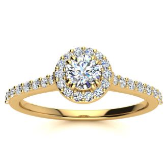 1/2 Carat Perfect Halo Diamond Engagement Ring In 14 Karat Yellow Gold