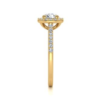 1 Carat Round Halo Diamond Engagement Ring in 14K Yellow Gold. Very Popular, Super Beautiful, Classically Elegant
