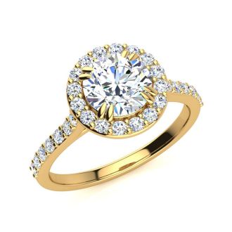 1.25 Carat Perfect Halo Diamond Engagement Ring In 14K 14 Karat Yellow Gold