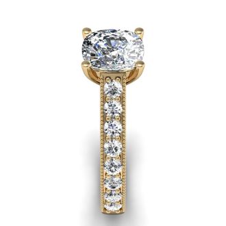 1 1/2 Carat Diamond Engagement Ring With 1 Carat Cushion Cut Center Diamond In 14K Yellow Gold