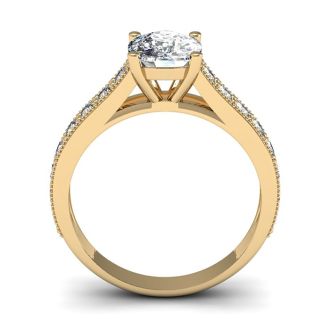 1 1/2 Carat Diamond Engagement Ring With 1 Carat Cushion Cut Center Diamond In 14K Yellow Gold