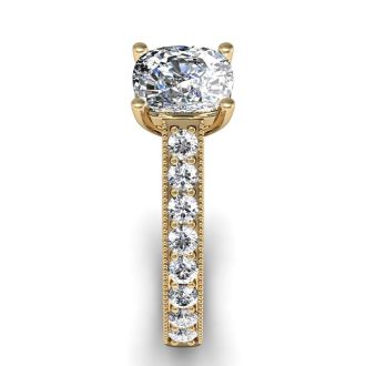 2 1/2 Carat Diamond Engagement Ring With 2 Carat Cushion Cut Center Diamond In 14K Yellow Gold