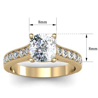 2 1/2 Carat Diamond Engagement Ring With 2 Carat Cushion Cut Center Diamond In 14K Yellow Gold