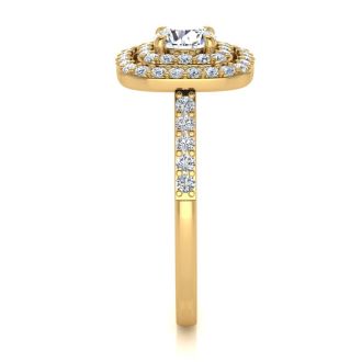 1 Carat Double Halo Diamond Engagement Ring in 14 Karat Yellow Gold 