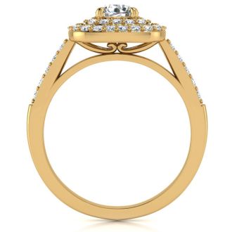 1 Carat Double Halo Diamond Engagement Ring in 14 Karat Yellow Gold 