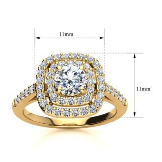 1 Carat Double Halo Diamond Engagement Ring in 14 Karat Yellow Gold 