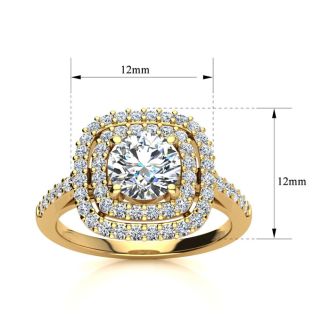 1 1/2 Carat Double Halo Diamond Engagement Ring in 14k Yellow Gold 