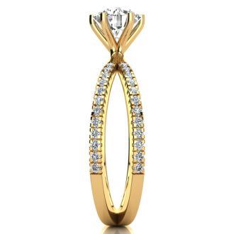 Modern X Band 1.25 Carat Solitaire Engagement Ring With 48 Side Diamonds in 14K Yellow Gold