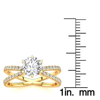 Modern X Band 1.25 Carat Solitaire Engagement Ring With 48 Side Diamonds in 14K Yellow Gold