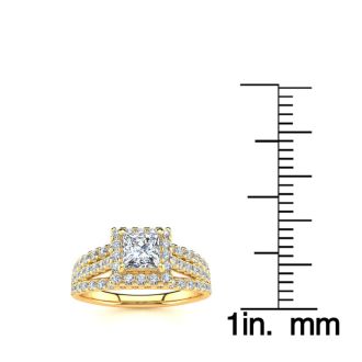 1 Carat Elegant Princess Cut Halo Diamond Engagement Ring In 14 Karat Yellow Gold