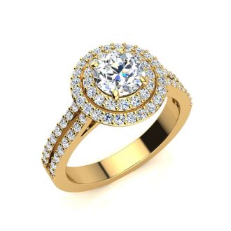 1 1/2 Carat Double Halo Round Diamond Engagement Ring in 14 Karat Yellow Gold