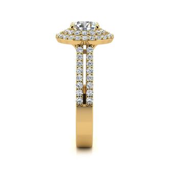 1 1/2 Carat Double Halo Round Diamond Engagement Ring in 14 Karat Yellow Gold